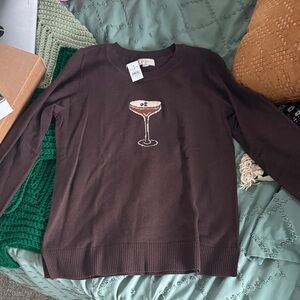 Brown Cocktail Glass Knit Sweater-Loft